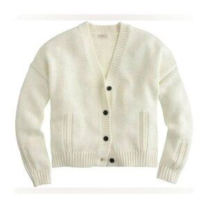 Demylee New York Peyton Wool Cotton Blend Knit Ivory Cream Cardigan Sweater XS
